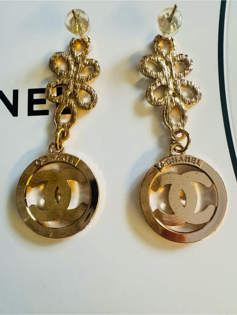 Crystal Gold Tone Earrings with Authentic Hardware & Chanel Extras - Picture 3 of 4